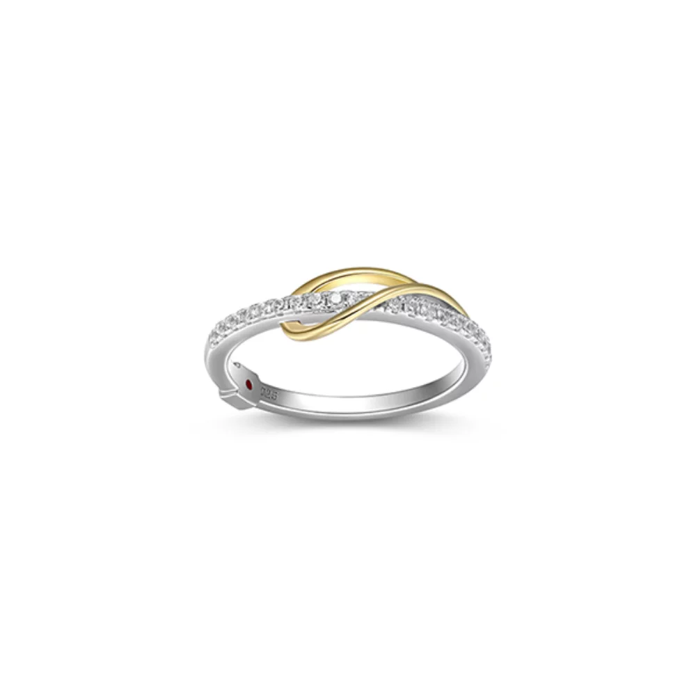 Bague "Confluence" en forme de poire et zircone cubique - Argent et Or - Taille 7