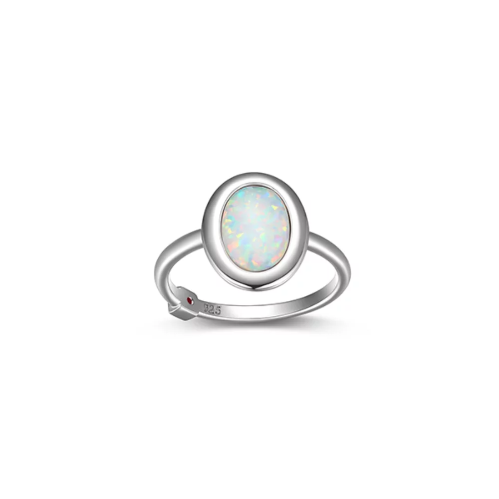 ELLE "Mirage" Oval Opal Bezel Set Ring - Silver - Size 7