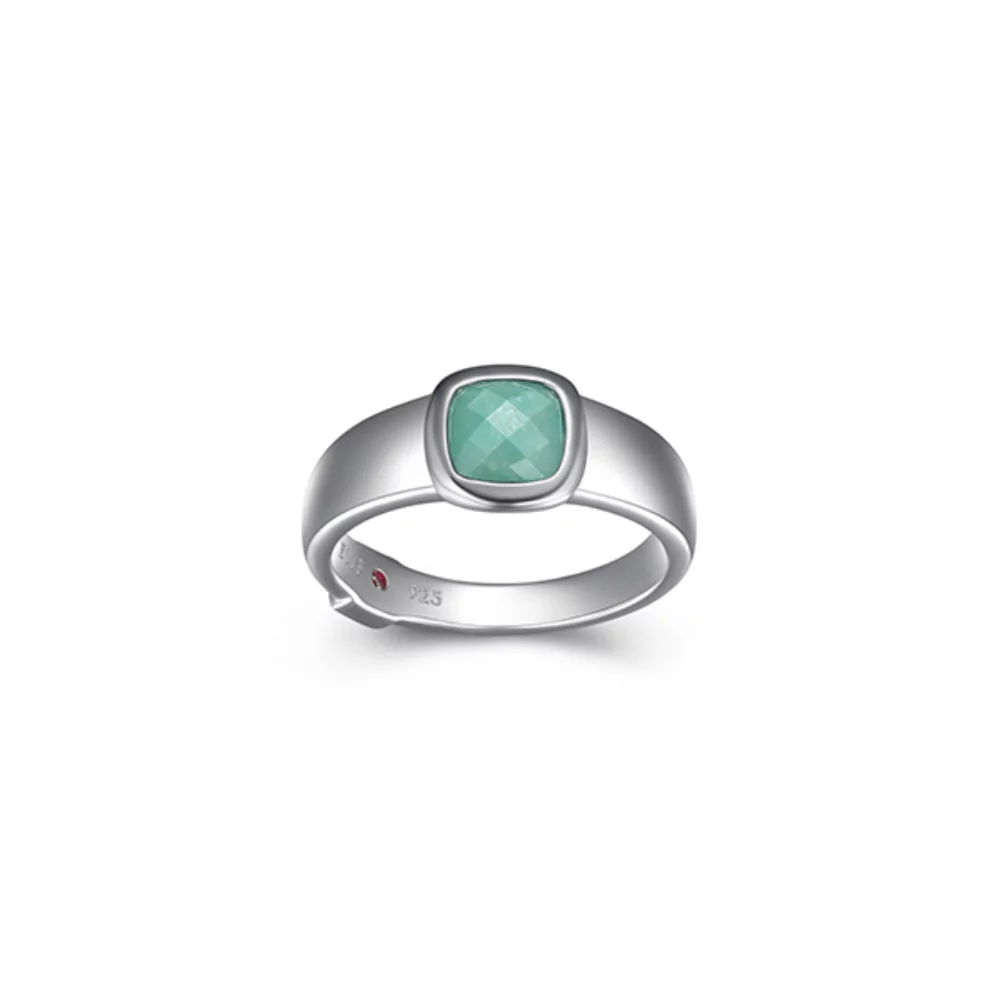 Bague "Mirage" en amazonite taillée en coussin avec serti en argent - Taille 7
