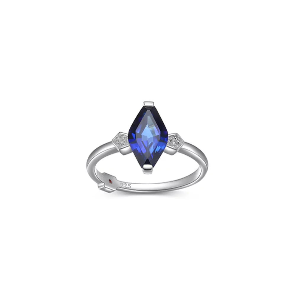 ELLE "Etoile" Marquise Shape Created Sapphire and Lab Grown Diamond Ring - Blue - Size 7