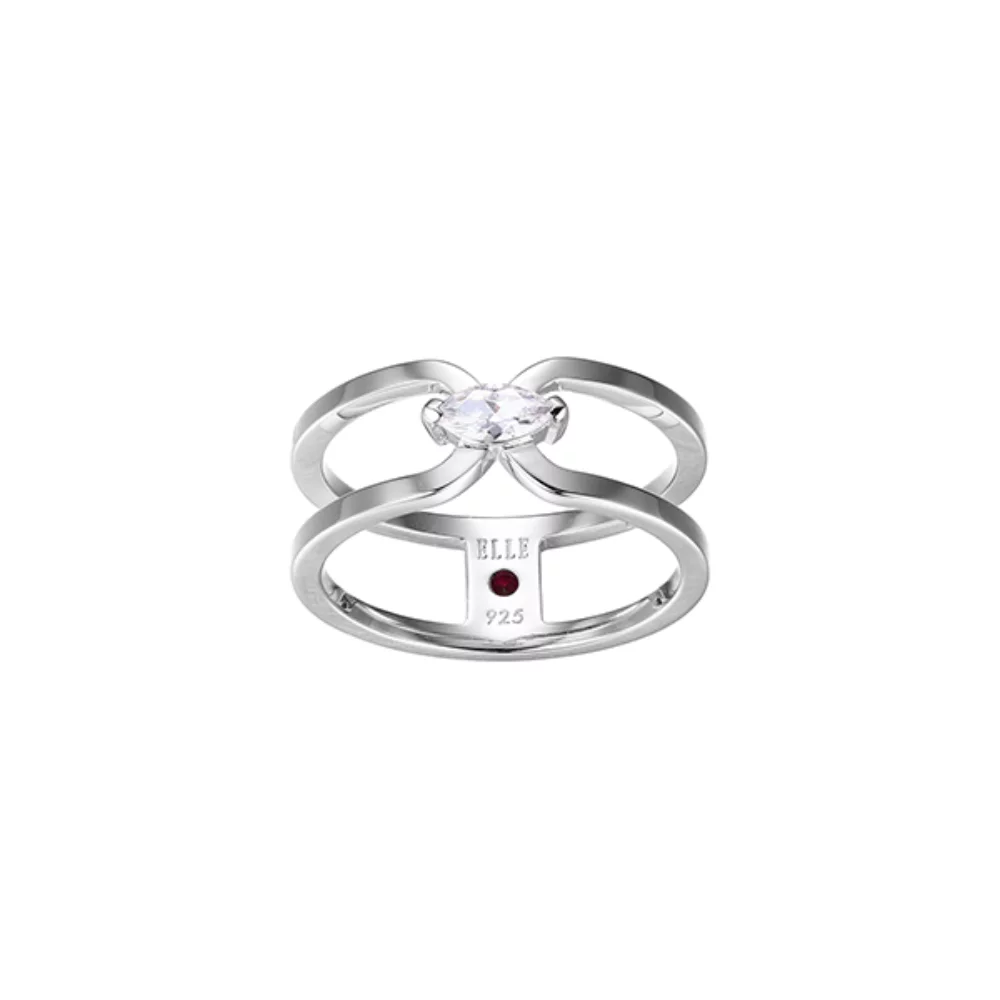 ELLE "Parallel" Sterling Silver with Marquise Cubic Zirconia Open Ring - Silver - Size 6