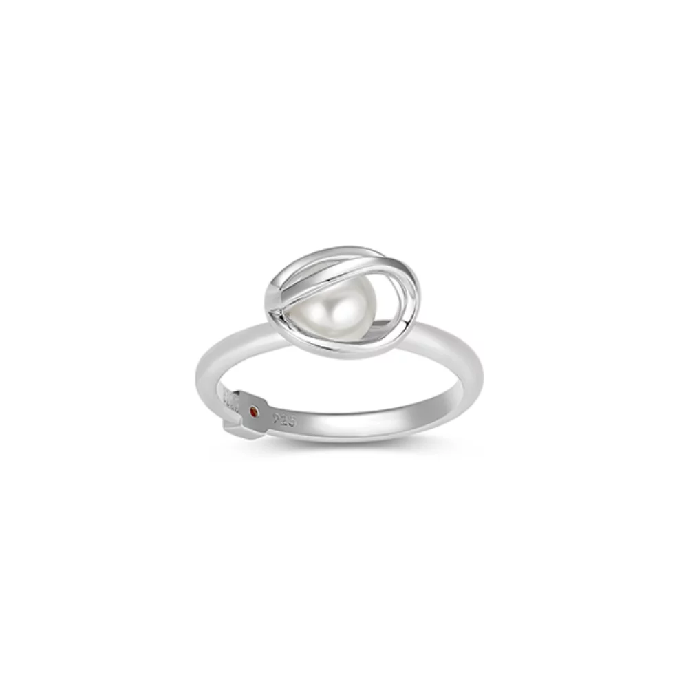 BAGUE "Luna" en argent sterling avec cage et perle blanche - Argent - Taille 8