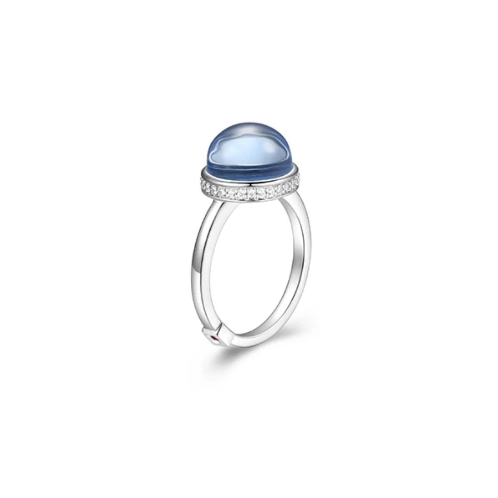 BAGUE "Pivot" en quartz bleu synthétique et zircone cubique - Argent - Taille 7
