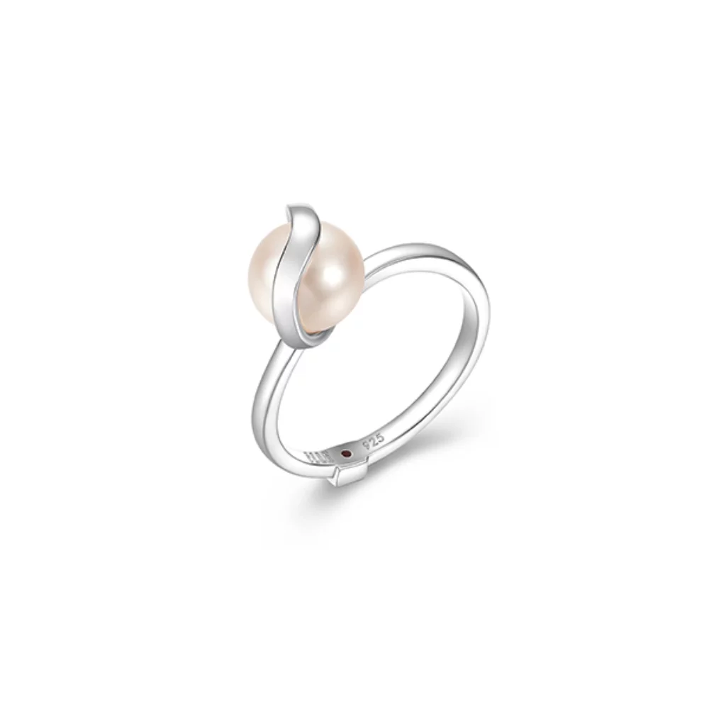 ELLE "Luna" Genuine White Pearl Ring - Silver - Size 6