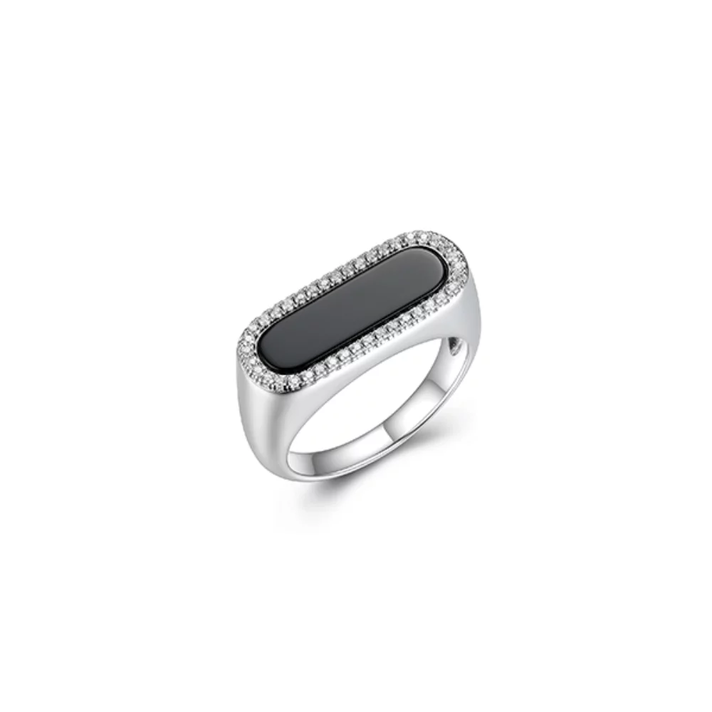 Bague ovale en agate noire avec zirconium de Charles Garnier en argent sterling "Paperclip" - Argent - Taille 7