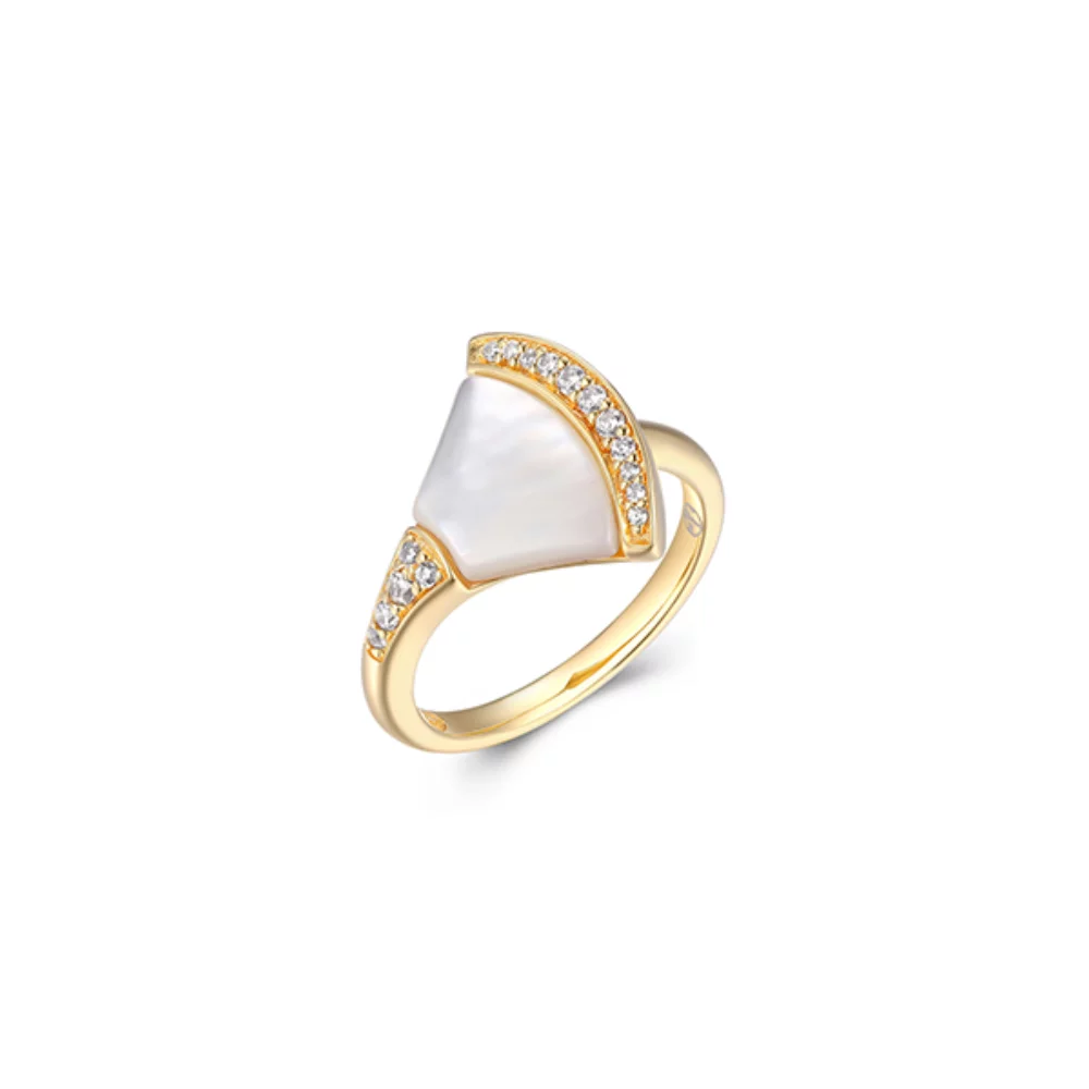 Charles Garnier Sterling Silver "Fanflare" Mother of Pearl with Cubic Zirconia Ring - Gold - Size 7