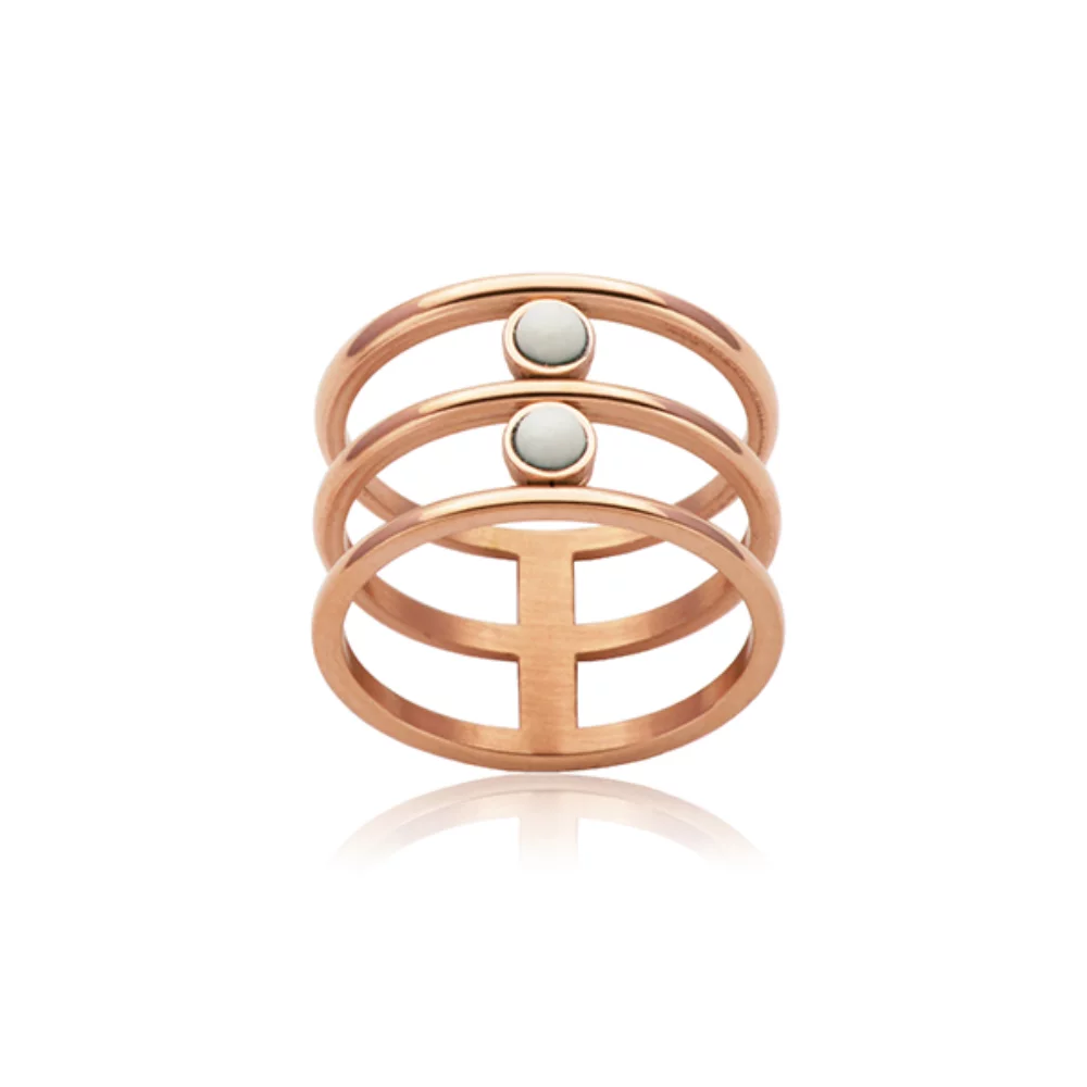 CJ Steelx IP Rose Disc Ring with White Quartz - Size 6