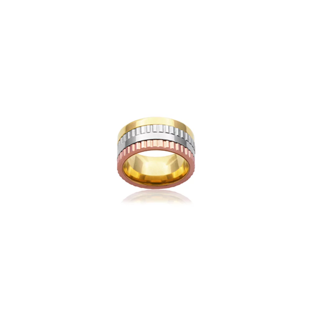 CJ Steelx Tri-Tone Ring with Texture - Size 9