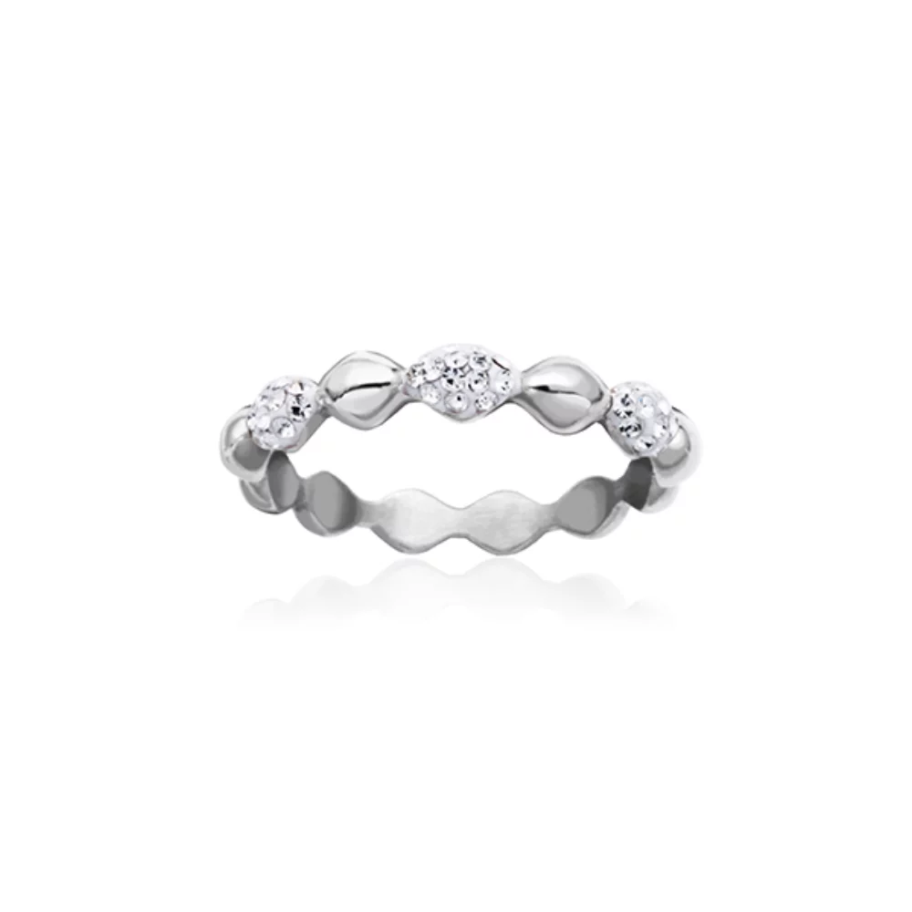 CJ Steelx Teardrop Micropave and High Polish Band - Silver - Size 7