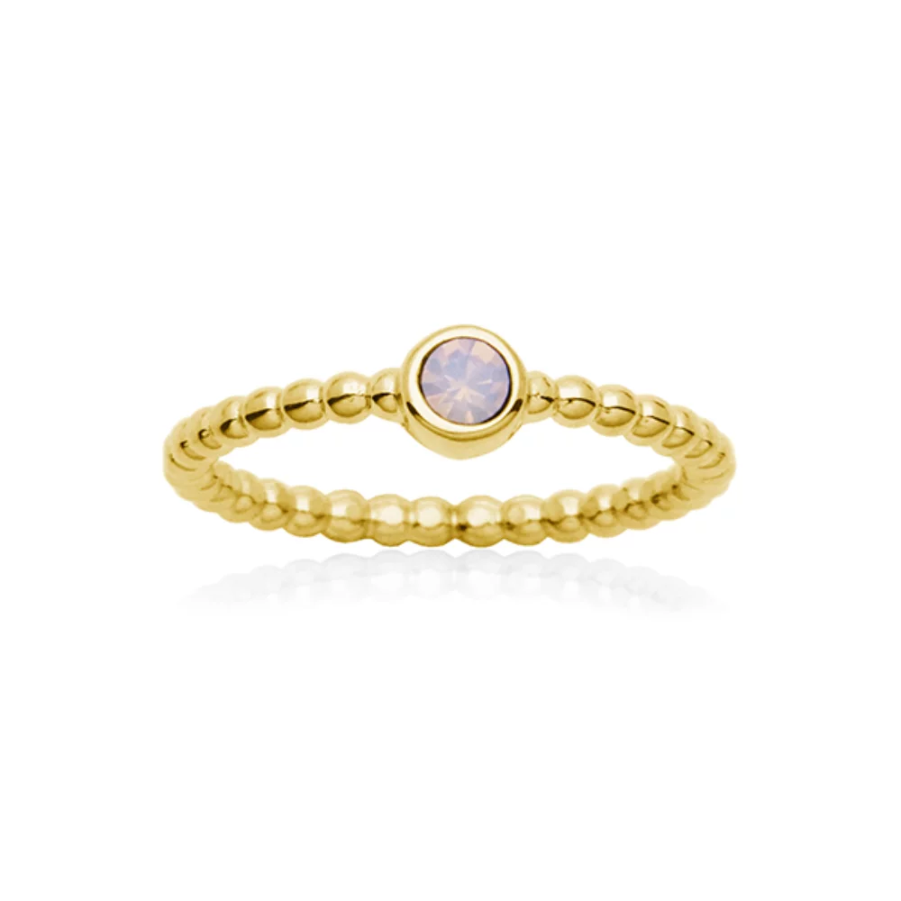 CJ Steelx Rose Opal Crystal Bead Ring - Gold - Size 7