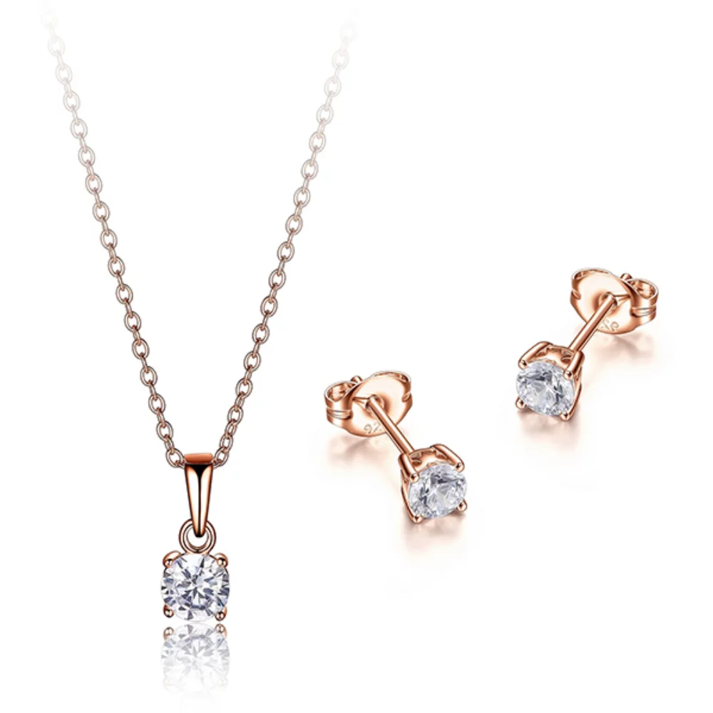Ensemble de boucles d'oreilles et pendentifs en zircone cubique Diamondlite - Or rose