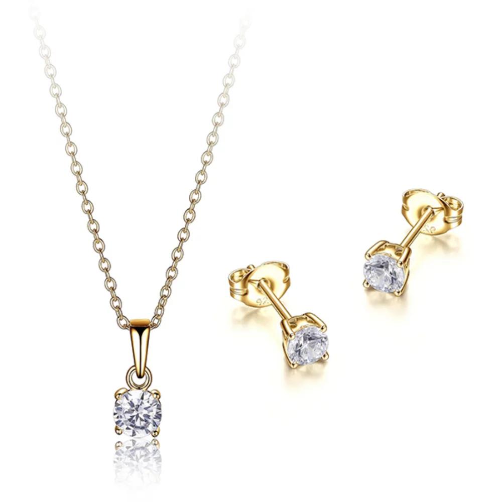 Diamondlite Cubic Zirconia Round Stud Earrings and Pendants Set - Gold