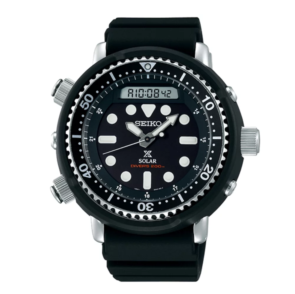 Montre de plongée Seiko Solar Prospex SNJ025 - Noire avec bracelet en polyuréthane