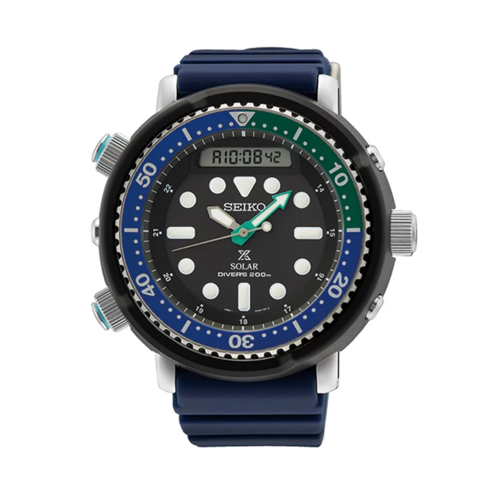 Montre de plongée Seiko Prospex Solar SNJ039 - Bracelet en polyuréthane bleu