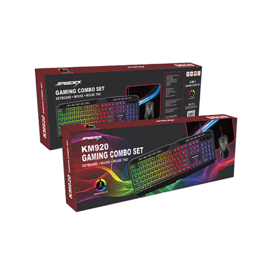 Clavier de jeu Speedex KMKB920CM 3-en-1 avec rétroéclairage arc-en-ciel et combo souris multimédia