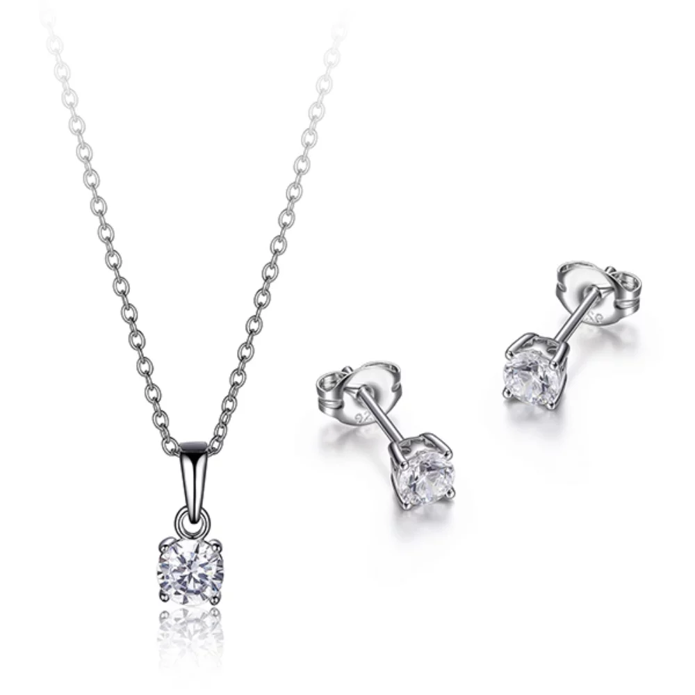 Diamondlite Cubic Zirconia Stud Earrings and Pendants Set - Silver