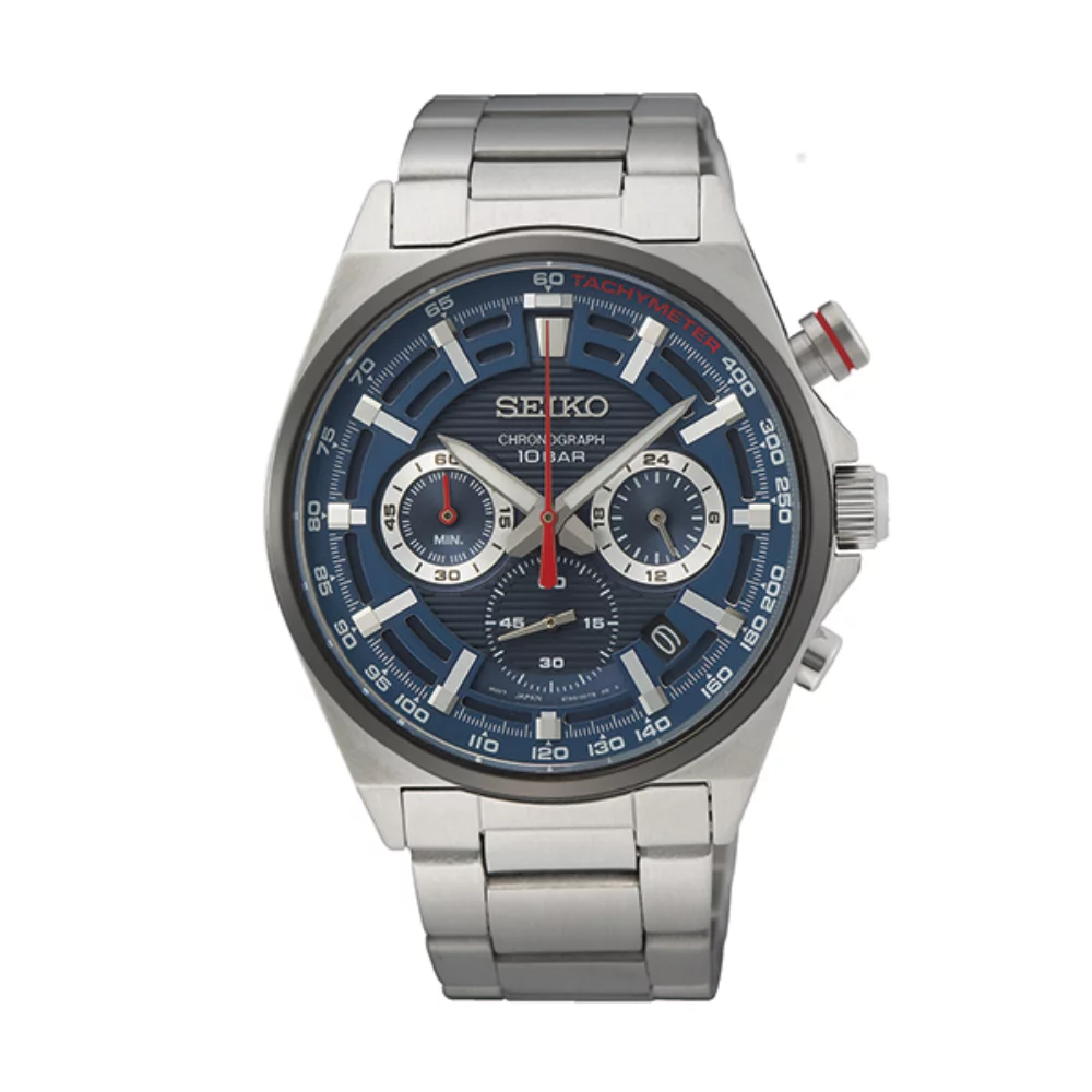 Montre chronographe pour homme Seiko SSB407 - Argent et bleu