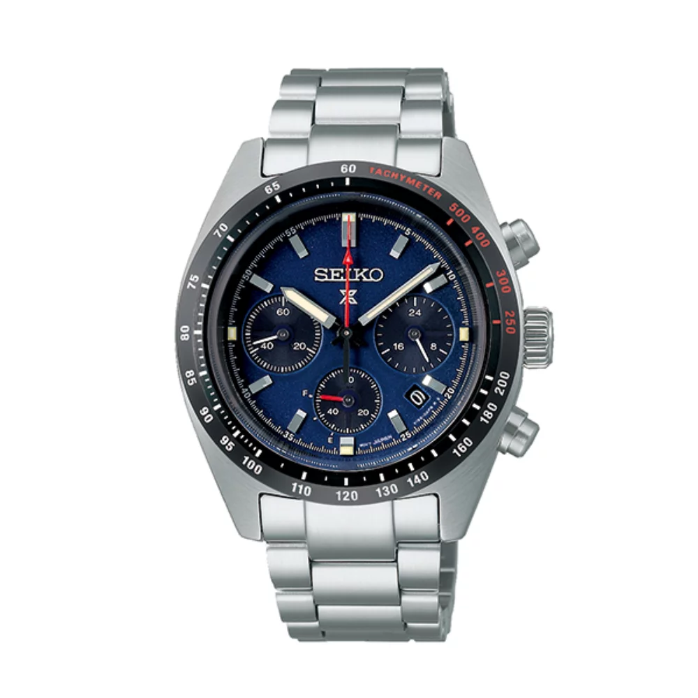 Montre pour homme plongeuse chronographe solaire Seiko Prospex SSC815 - Argent et bleu