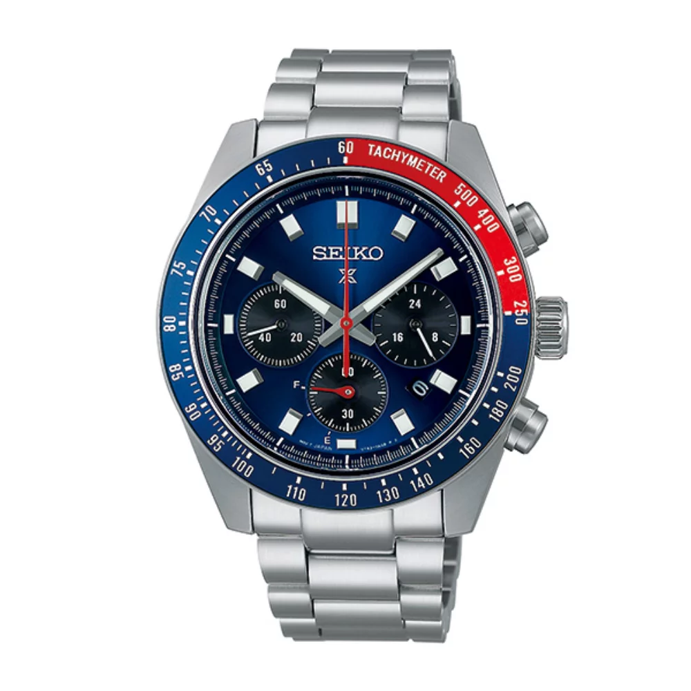 Montre de plongée chronographe solaire Seiko Prospex SSC913 pour hommes - bleue et rouge