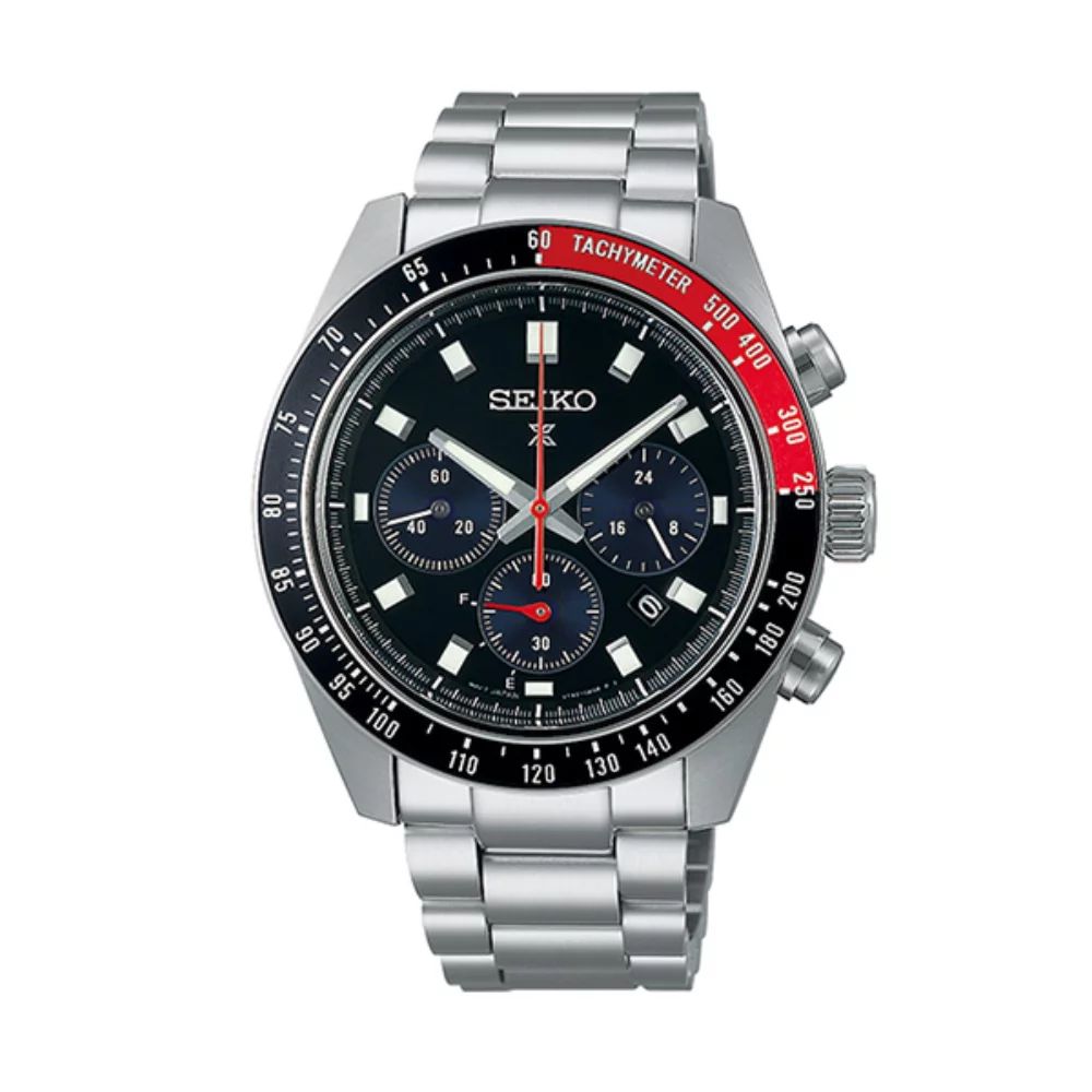 Montre de plongée chronographe solaire Seiko Prospex SSC915 pour homme - Noir et Rouge