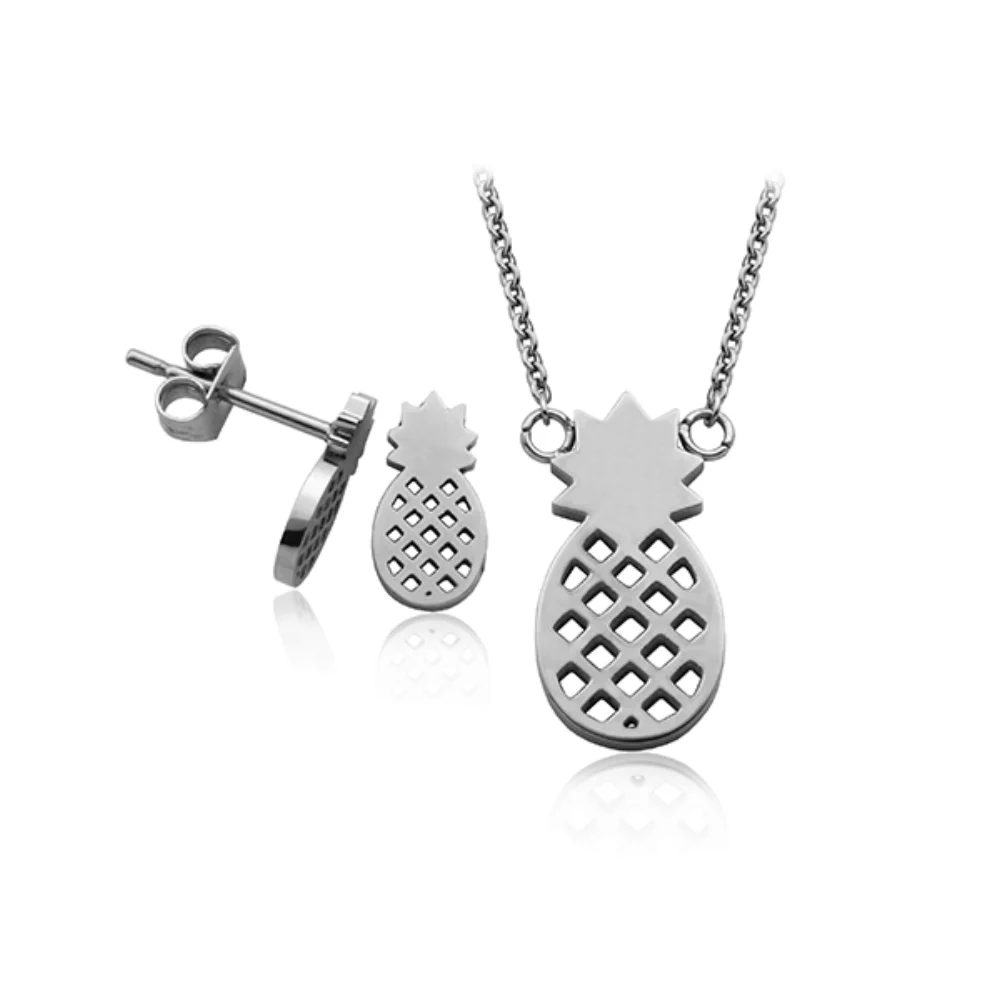 Ensemble pendentif et boucles d'oreilles CJ Steelx à ananas - Argent