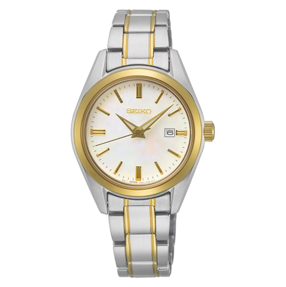 Montre à quartz Seiko SUR636 pour dames - Argent et Or