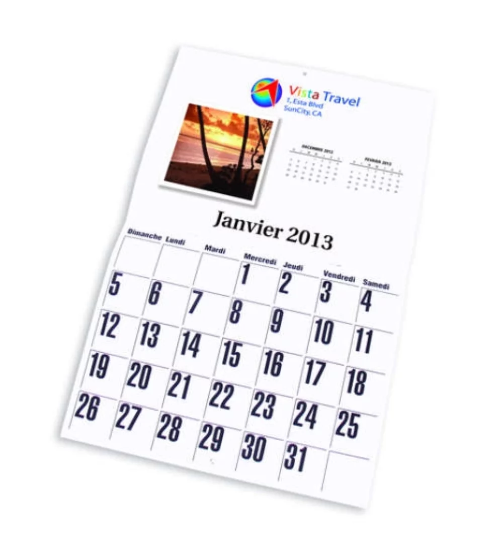 Calendrier mural avec images personnalisées (11" x 8 1/2")