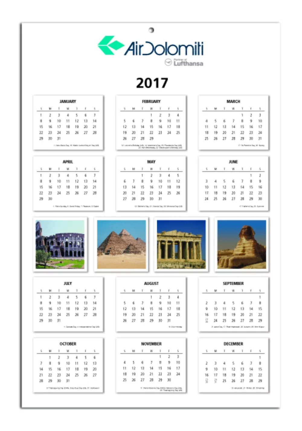 Calendrier mural annuel avec images de stock - 2 côtés (11 1/2"x17 1/8")
