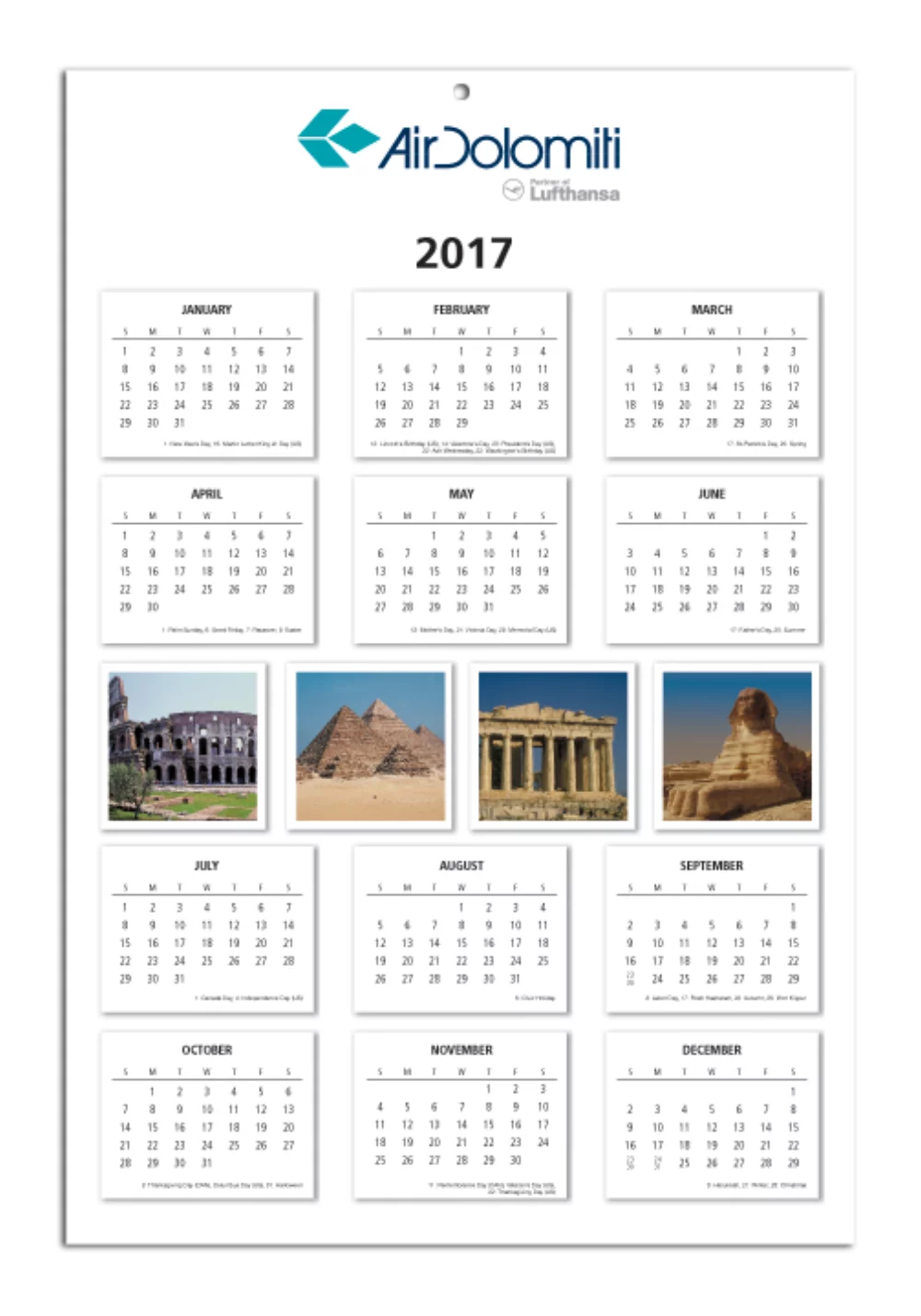 Calendrier mural annuel avec images de stock - 1 côté (11 1/2"x17 1/8")