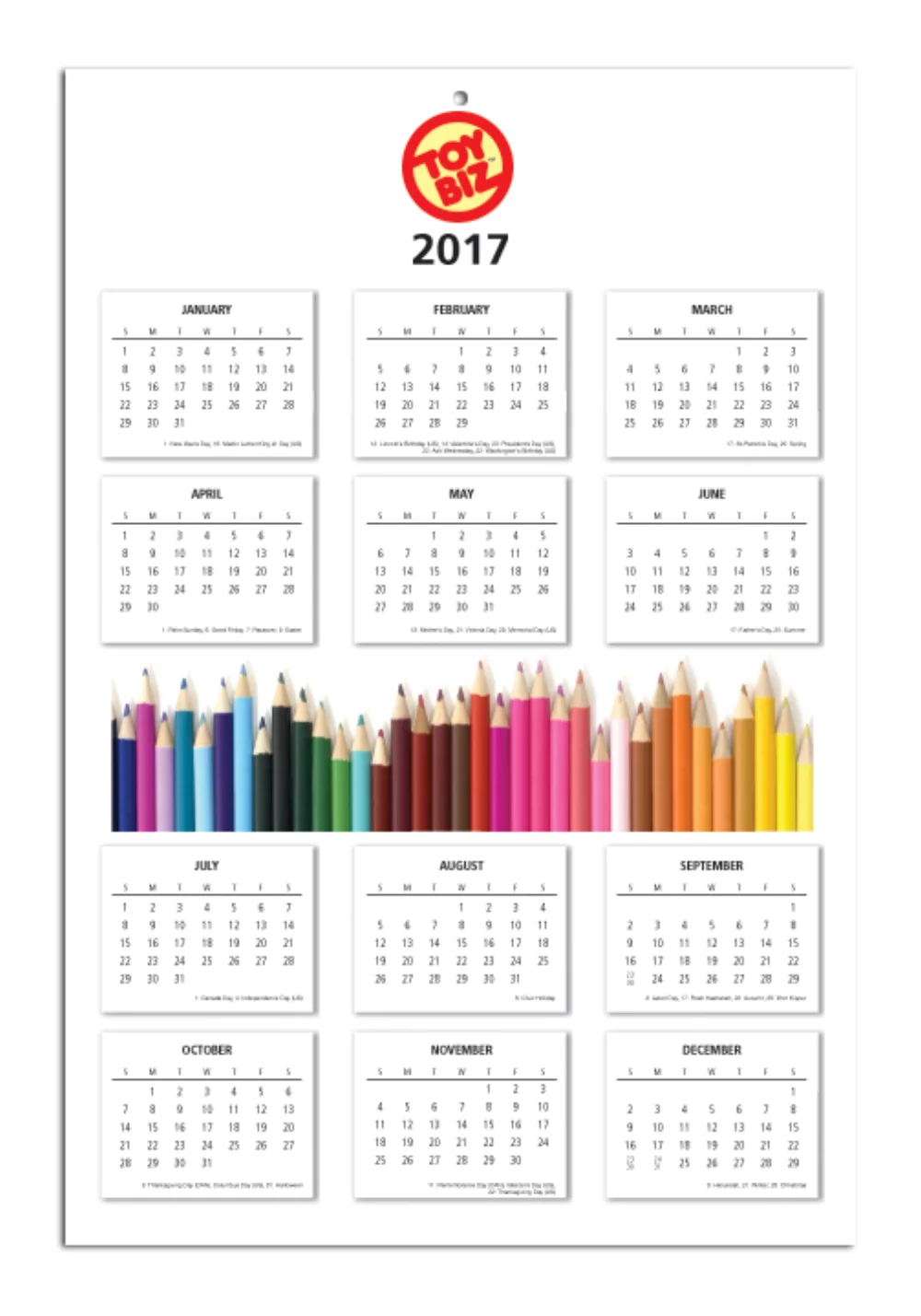 Calendrier mural annuel avec vue d'ensemble avec images personnalisées - 1 côté (11 1/2"x17 1/8")