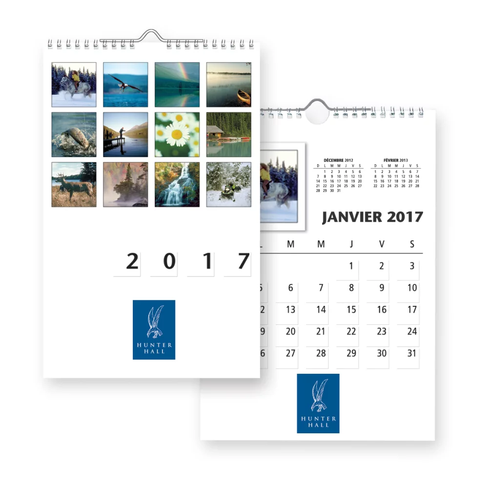 Grand calendrier mural avec images d'archives (11 1/2"x17")