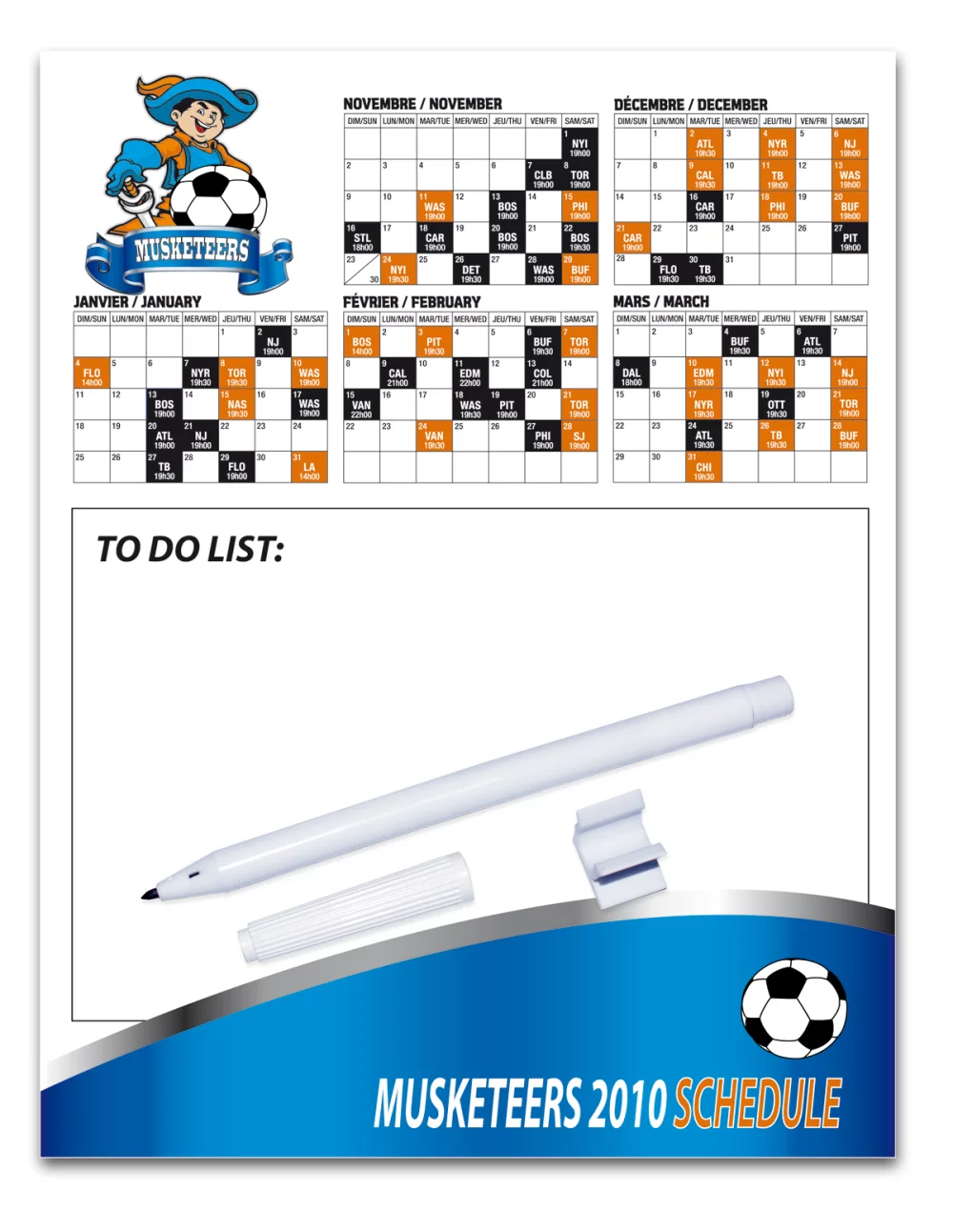 Tableau mémo en 4 couleurs (8 1/2"x11") de modèle économique