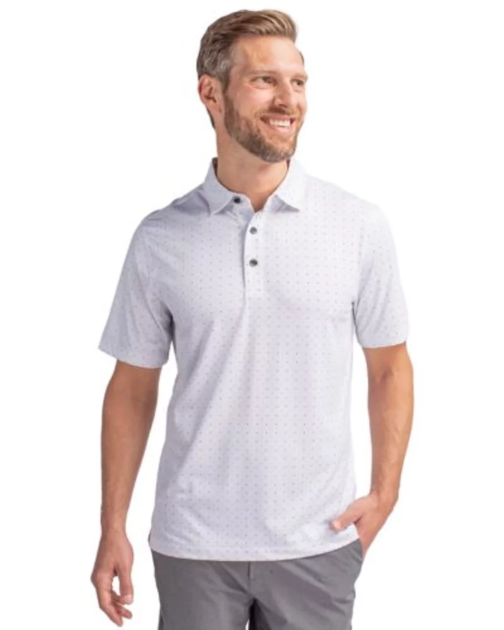 Polo Cutter & Buck Pike à double motif à pois extensible pour hommes de grande taille.