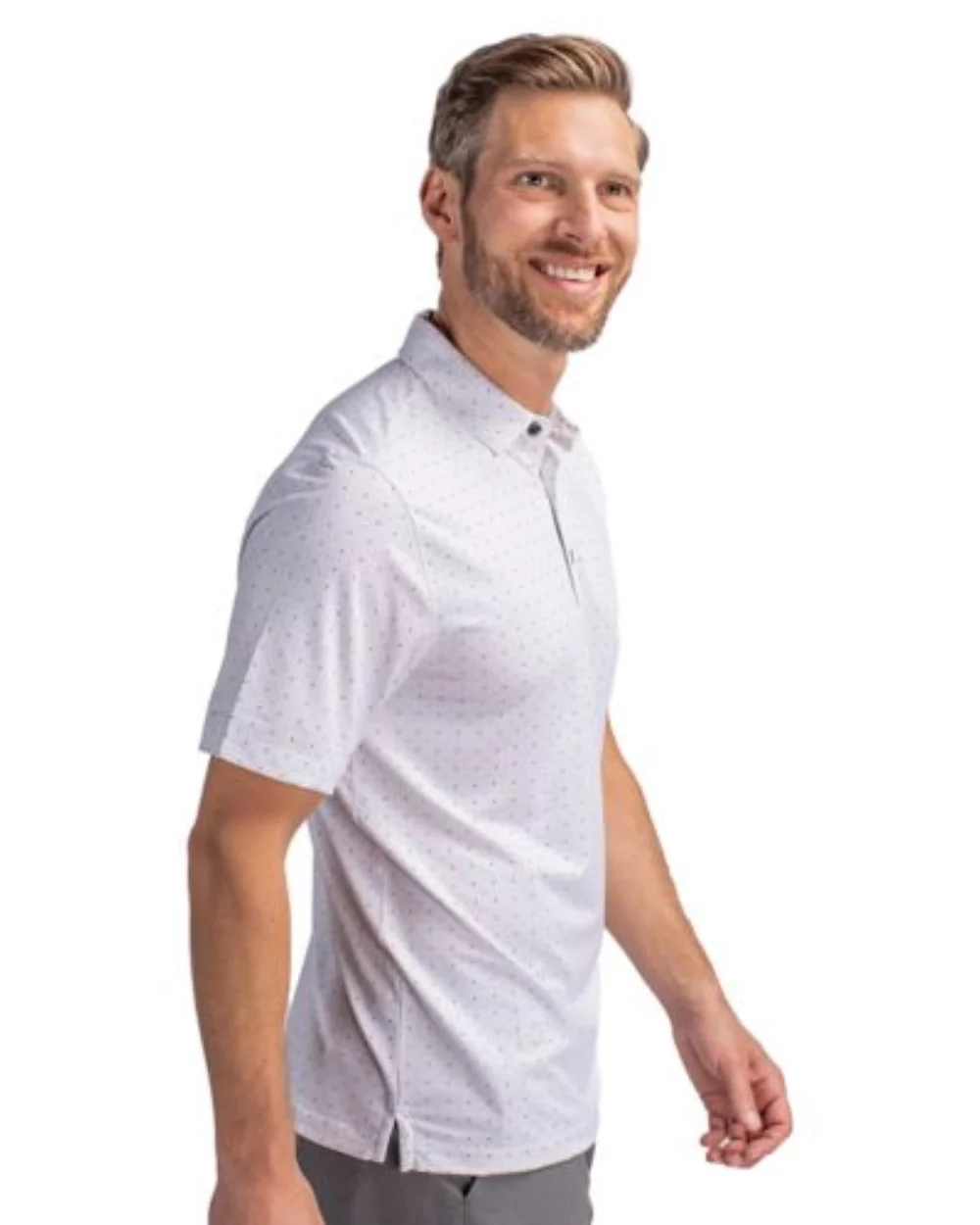 Polo Cutter & Buck Pike à double motif à pois extensible pour hommes de grande taille.
