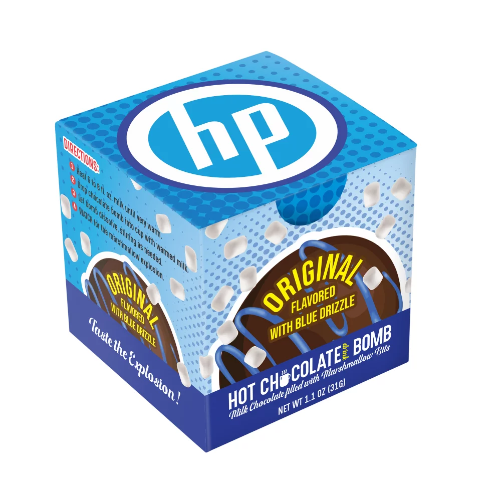 Bombe de chocolat chaud Blue Drizzle dans une boîte cadeau en couleur complète