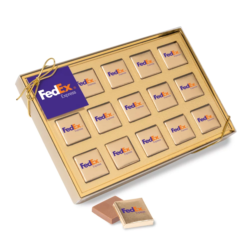 Fifteen Piece Chocolate Foiled Square Box-Full Color