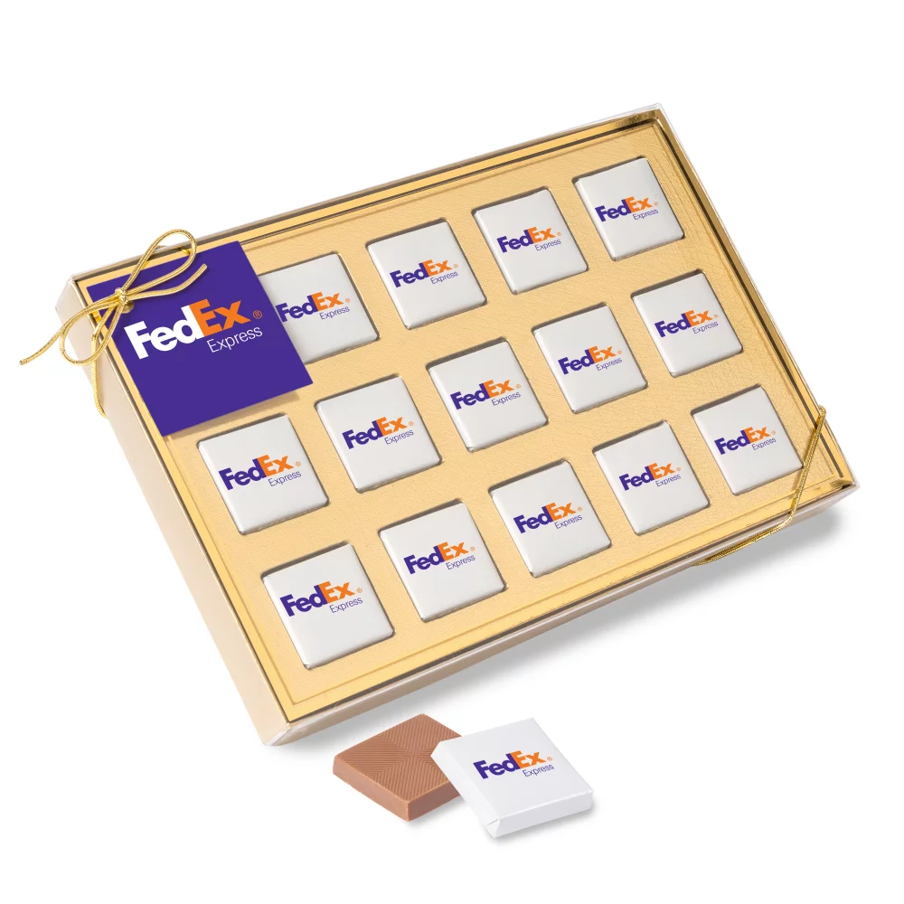 Fifteen Piece Chocolate Foiled Square Box-Full Color