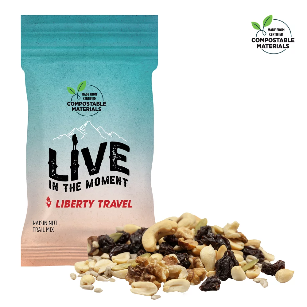 1 oz. ECO-Digibag, compostable et en couleur, mélange de raisins et de noix