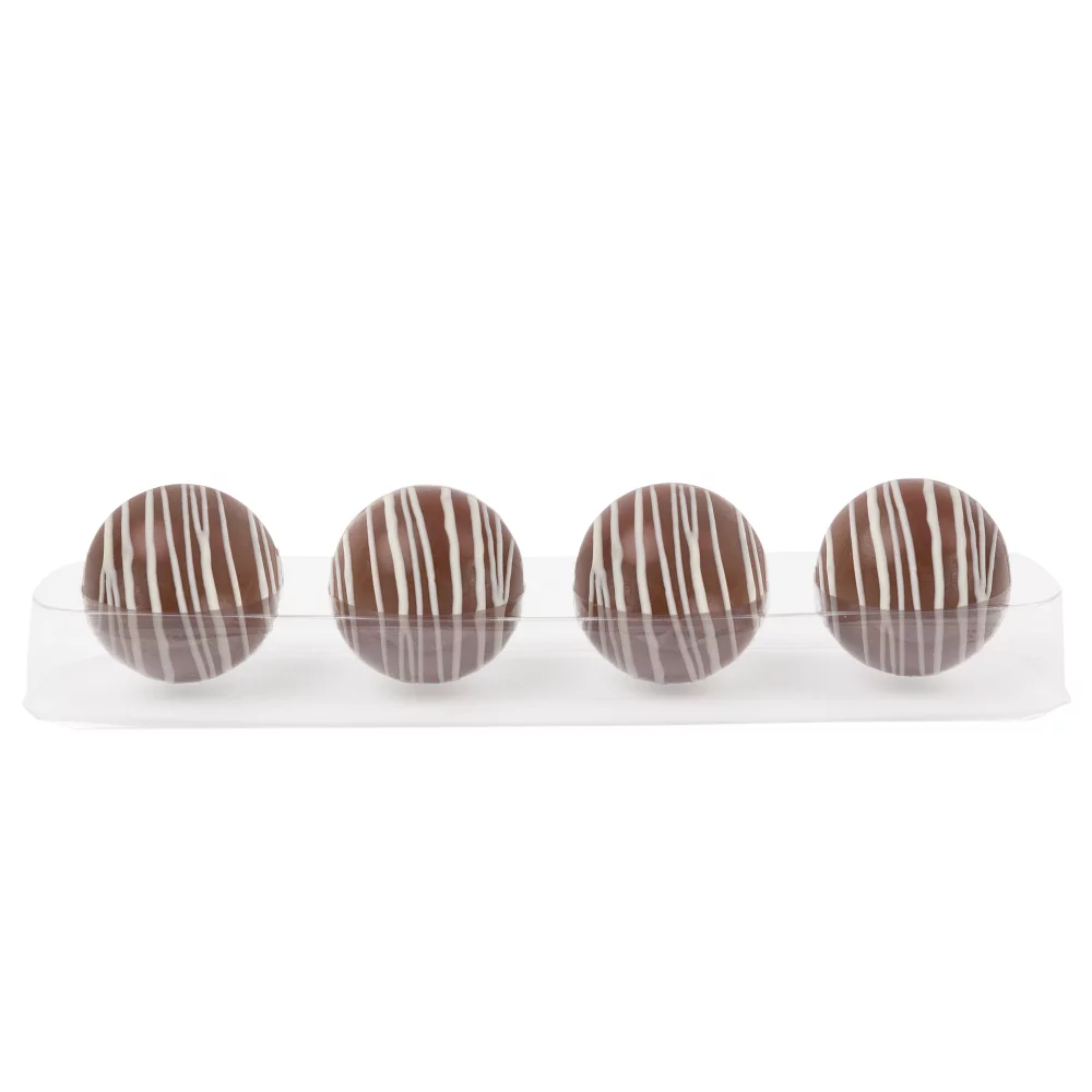 Lot de 4 bombes de chocolat chaud dans une boîte cadeau en couleur.