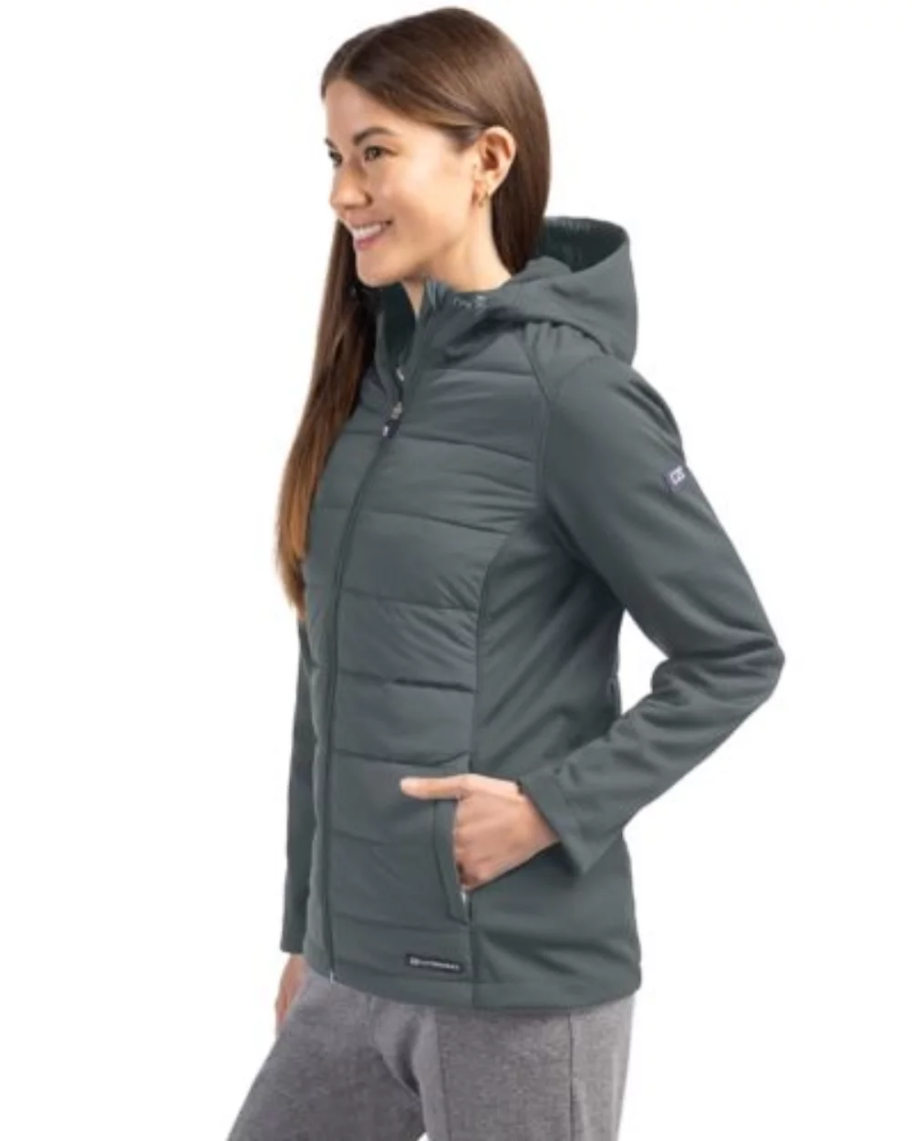 Cutter & Buck Evoke Hybrid Eco Softshell Recycled Full Zip Womens Hooded Jacket