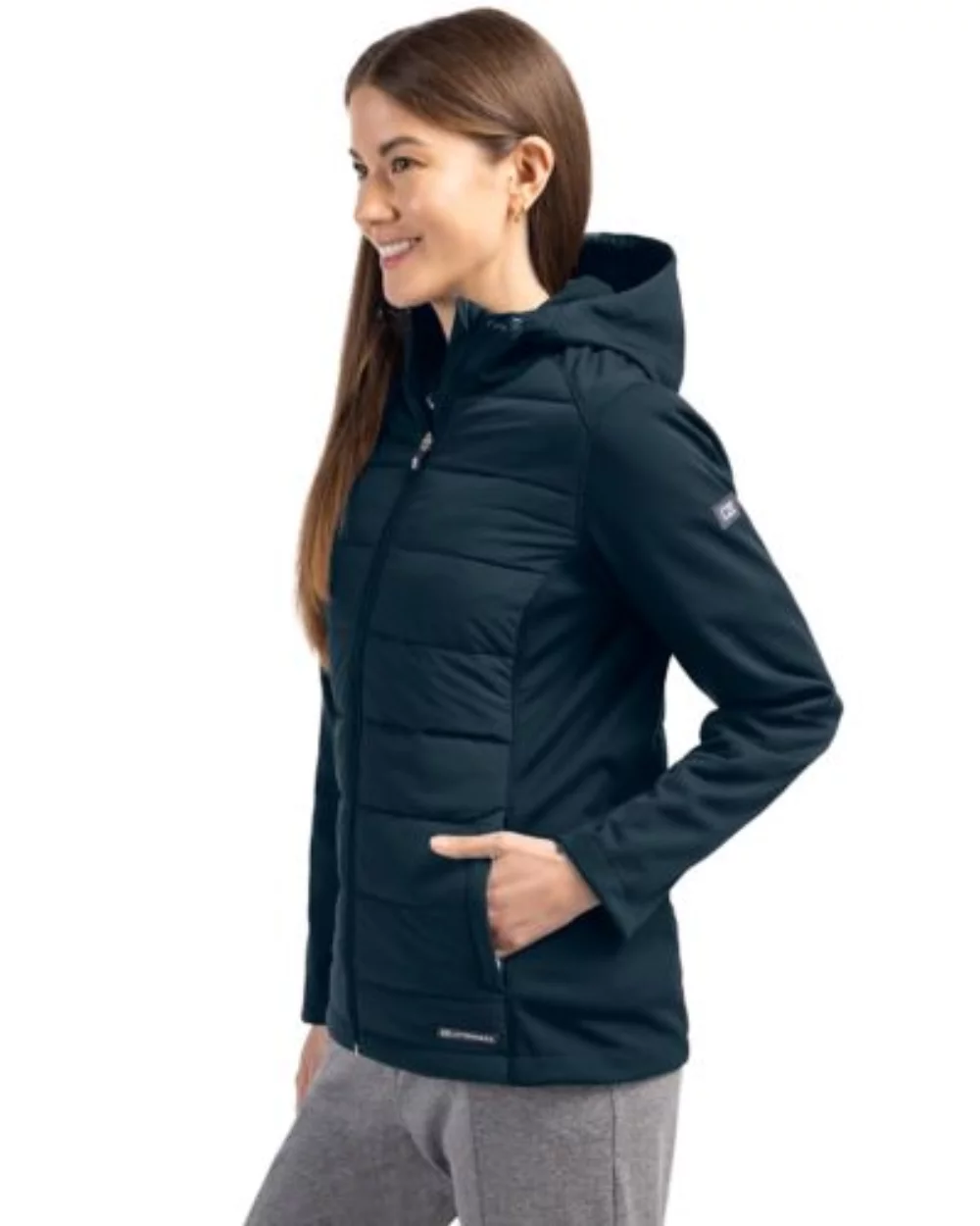 Cutter & Buck Evoke Hybrid Eco Softshell Recycled Full Zip Womens Hooded Jacket