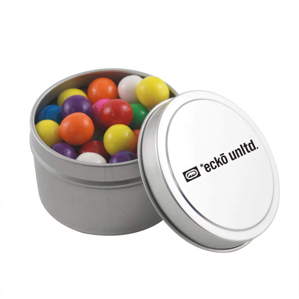 Boîte ronde avec des bonbons à la gomme