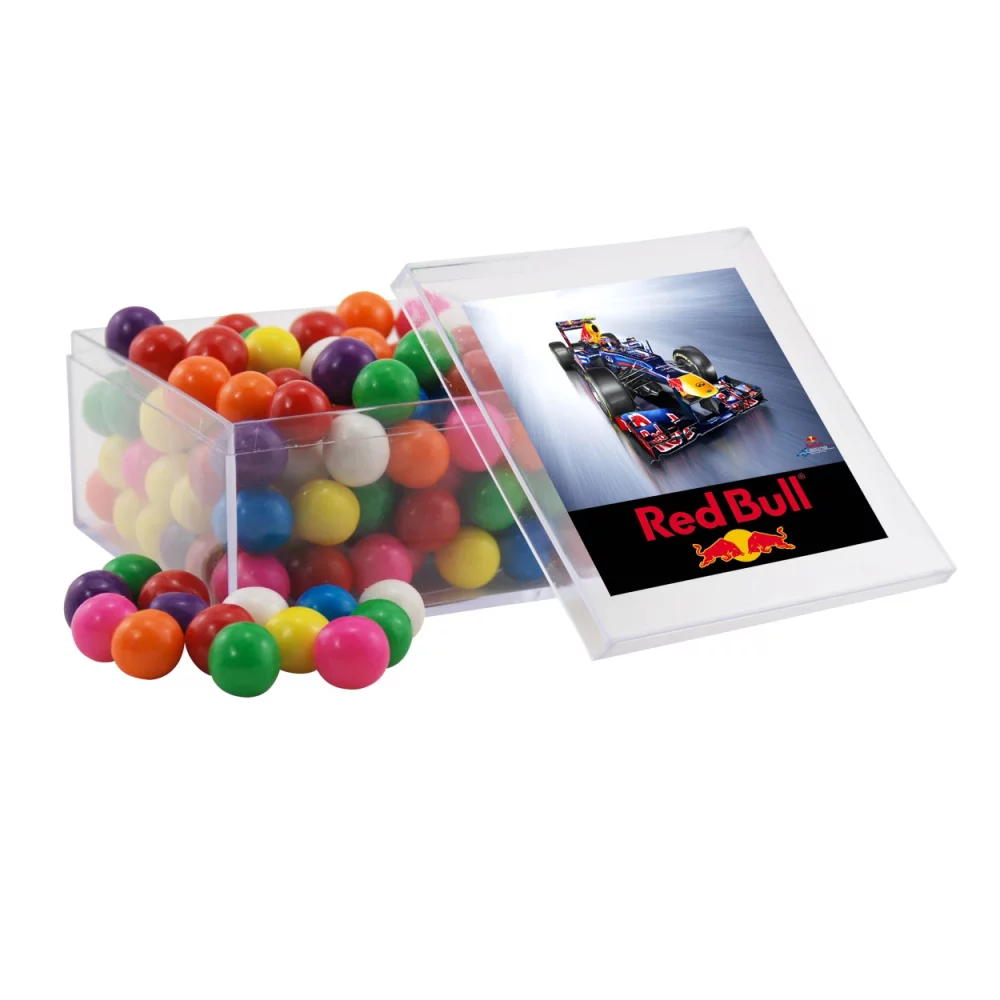 Boîte acrylique avec des bonbons à la gomme