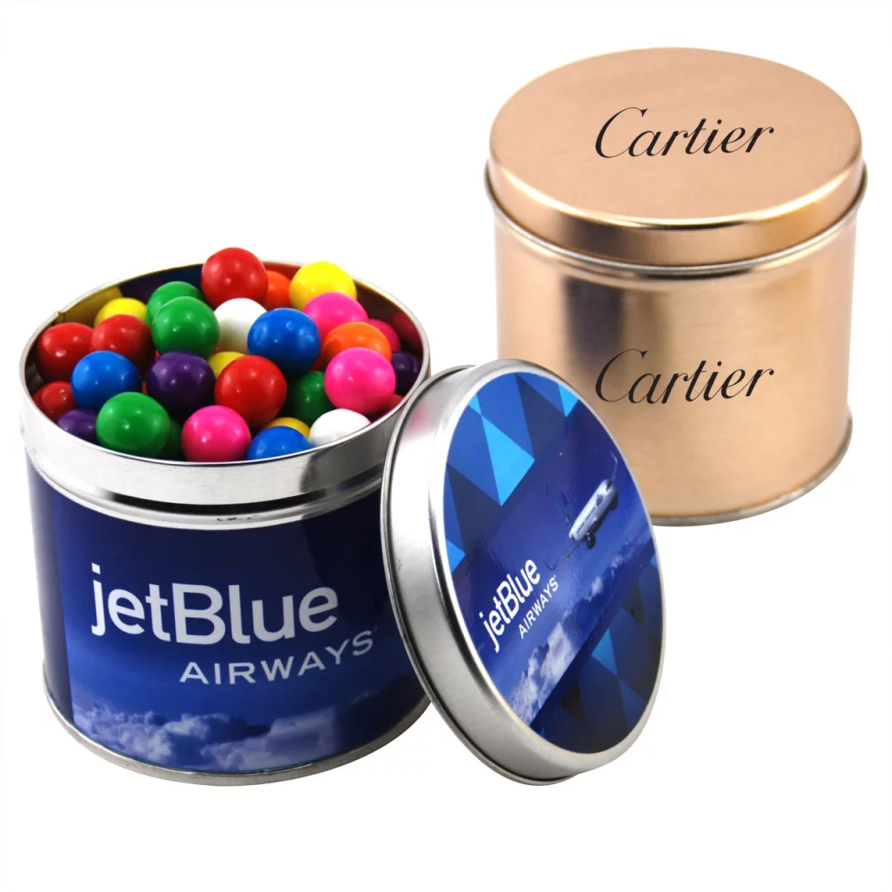 Boîte ronde avec des bonbons à la gomme