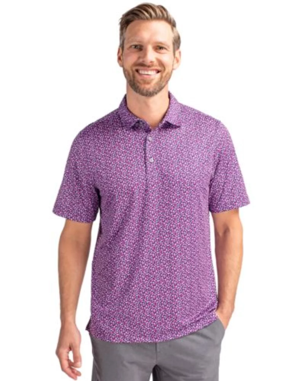 Polo pour hommes Cutter & Buck Pike Magnolia imprimé extensible