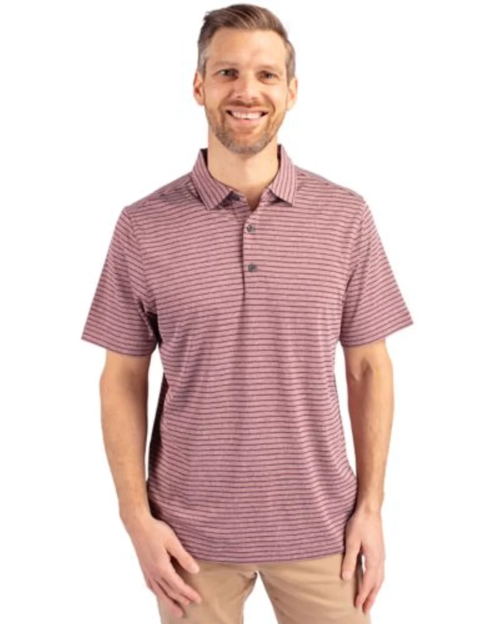 Polo Cutter & Buck Forge Eco Heather Stripe Stretch Recycled pour homme grande taille