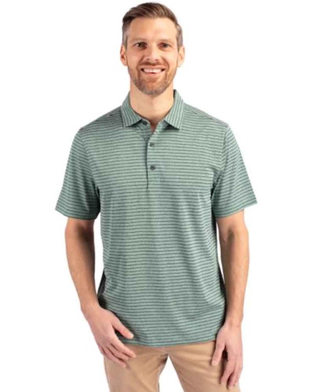 Polo Cutter & Buck Forge Eco Heather Stripe Stretch Recycled pour homme grande taille