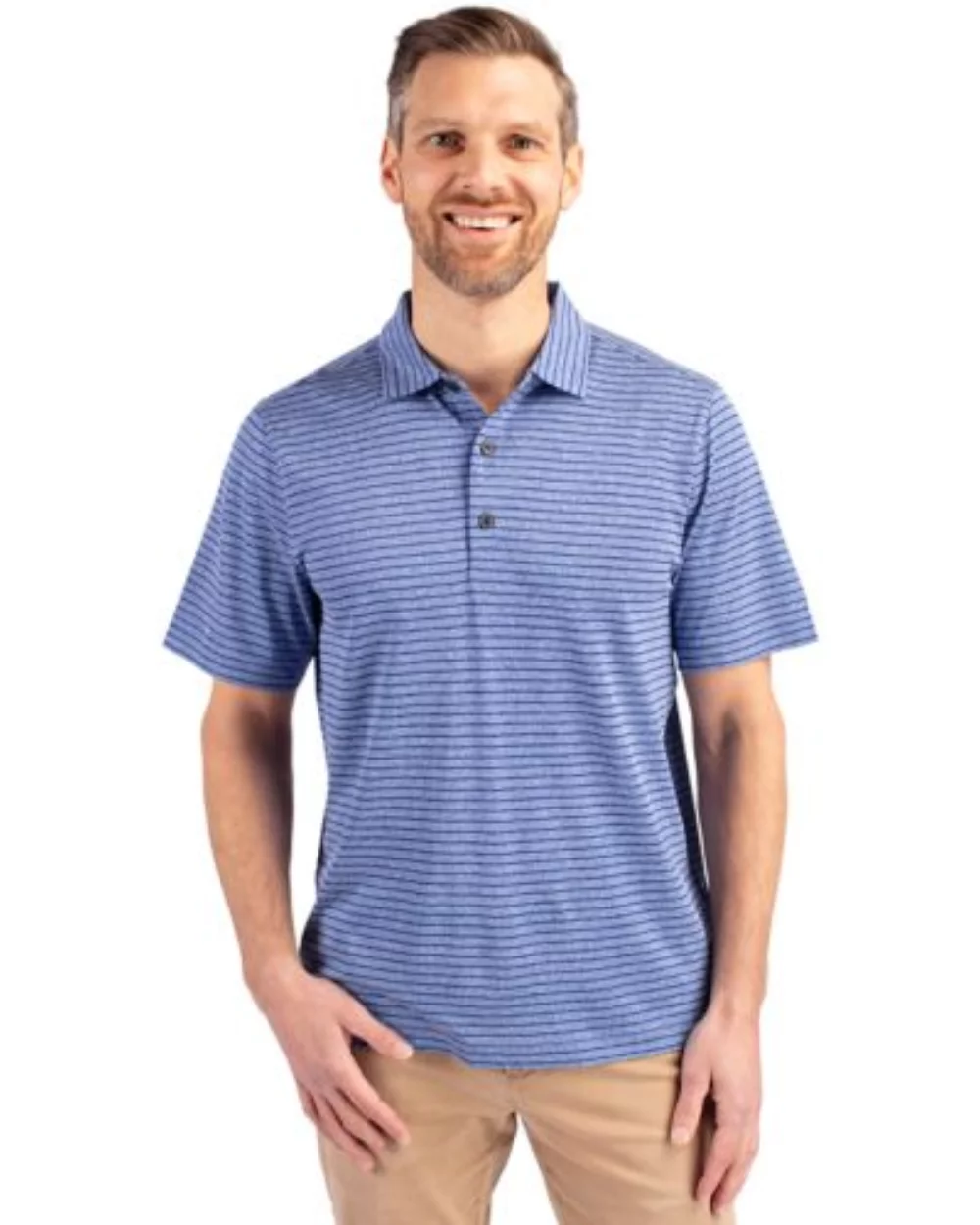 Polo Cutter & Buck Forge Eco Heather Stripe Stretch Recycled pour homme grande taille