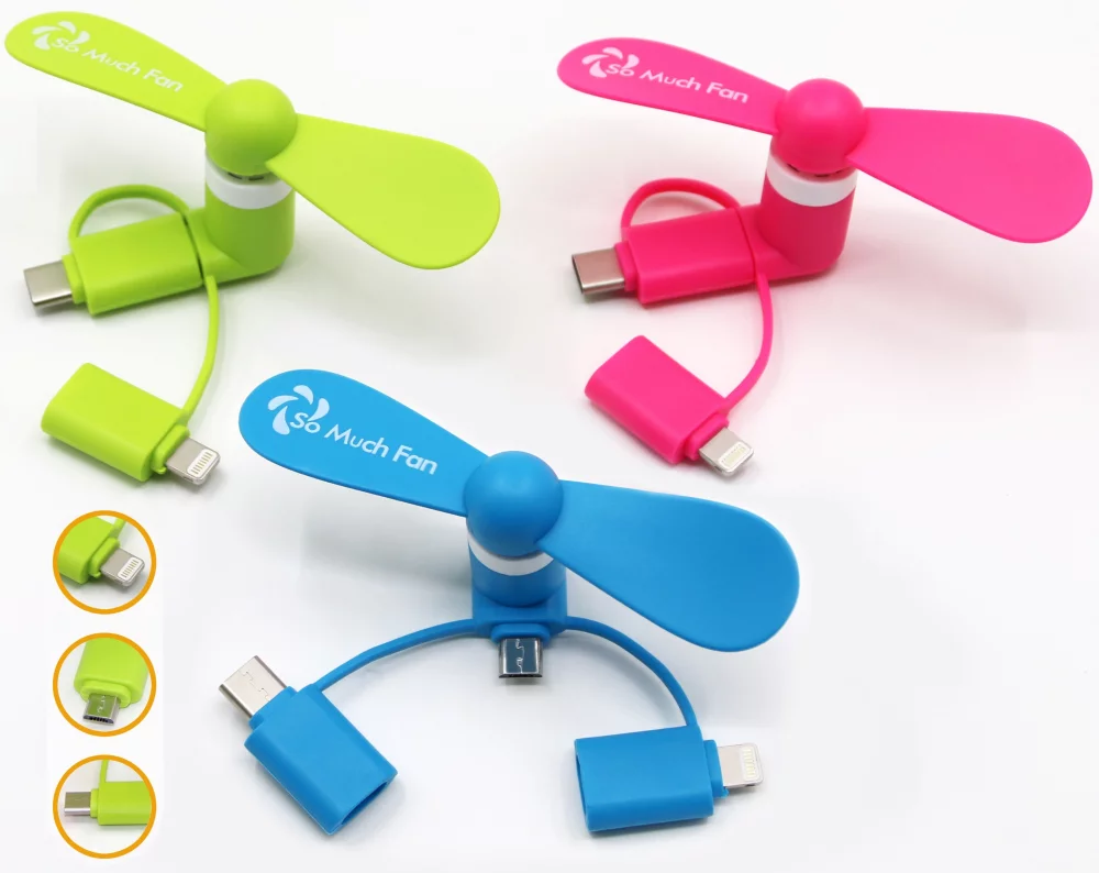 Mini ventilateur pour téléphone portable avec connecteurs branchés