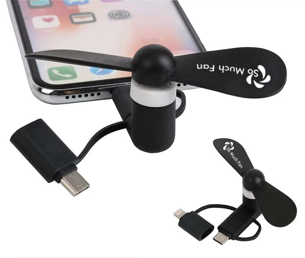 Mini ventilateur pour téléphone portable avec connecteurs branchés